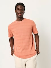 FatFace Bexley Coral Pink Textured Stripe Tshirt - Image 1 of 6