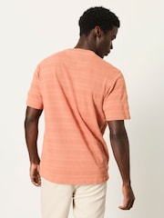 FatFace Bexley Coral Pink Textured Stripe Tshirt - Image 2 of 6