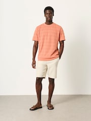 FatFace Bexley Coral Pink Textured Stripe Tshirt - Image 5 of 6