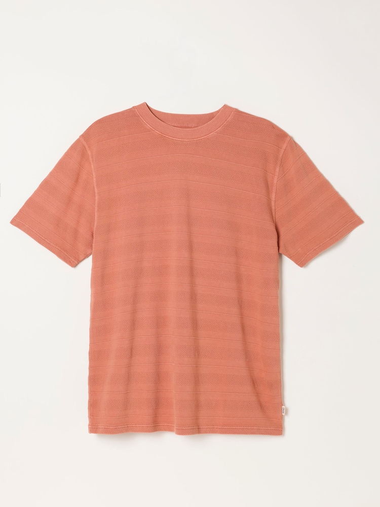 FatFace Bexley Coral Pink Textured Stripe Tshirt - Image 6 of 6