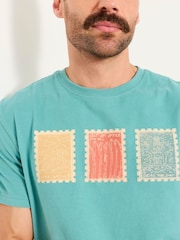 FatFace Teal Blue Landscape Stamp Graphic T-Shirt - Image 3 of 5