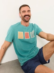 FatFace Teal Blue Landscape Stamp Graphic T-Shirt - Image 4 of 5