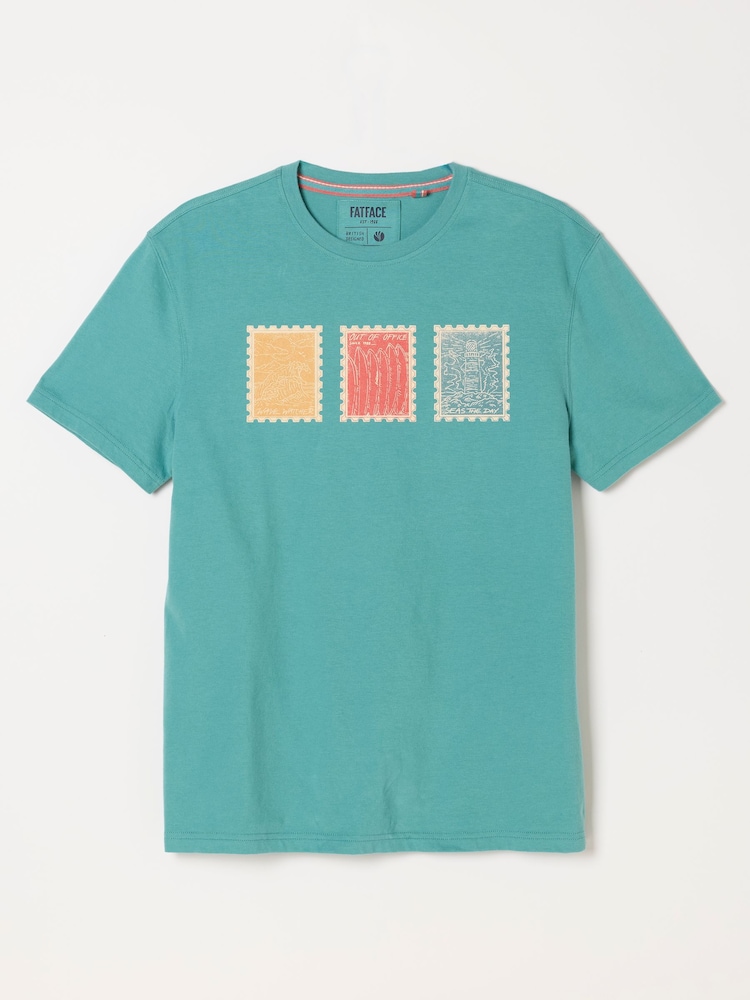 FatFace Teal Blue Landscape Stamp Graphic T-Shirt - Image 5 of 5