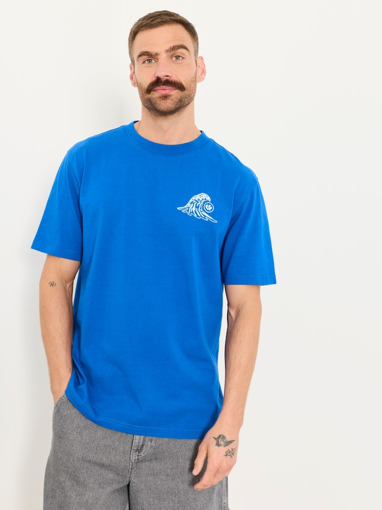 FatFace Cobalt Blue Gnarly Surf Graphic T-Shirt - Image 1 of 5