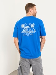 FatFace Cobalt Blue Gnarly Surf Graphic T-Shirt - Image 2 of 5