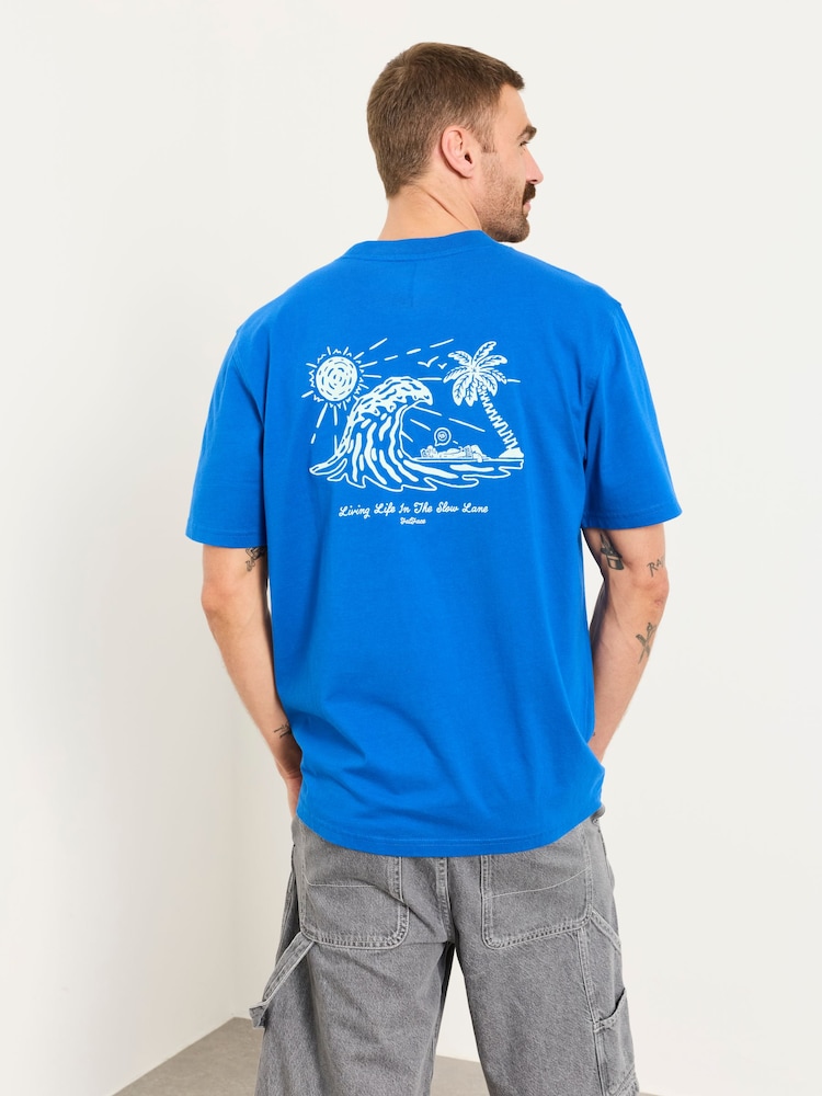 FatFace Cobalt Blue Gnarly Surf Graphic T-Shirt - Image 2 of 5