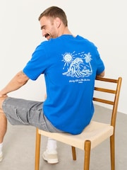FatFace Cobalt Blue Gnarly Surf Graphic T-Shirt - Image 4 of 5