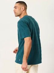 FatFace Bexley Dark Teal Blue Textured Stripe Tshirt - Image 3 of 7