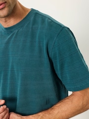 FatFace Bexley Dark Teal Blue Textured Stripe Tshirt - Image 5 of 7