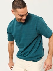 FatFace Bexley Dark Teal Blue Textured Stripe Tshirt - Image 6 of 7