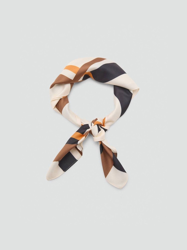 Mango Cream Striped Satin Scarf - Image 1 of 3