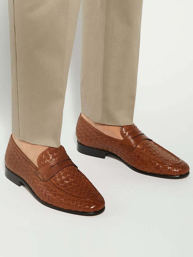 Dune London Brown Salaman Woven Weave Loafers - Image 1 of 6 Dune London Brown Salaman Woven Weave Loafers - Image 1 of 6