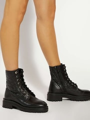 Dune London Black Pillow Lace Up Quilted Chunk Boots - Image 1 of 6