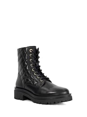 Dune London Black Pillow Lace Up Quilted Chunk Boots - Image 3 of 6