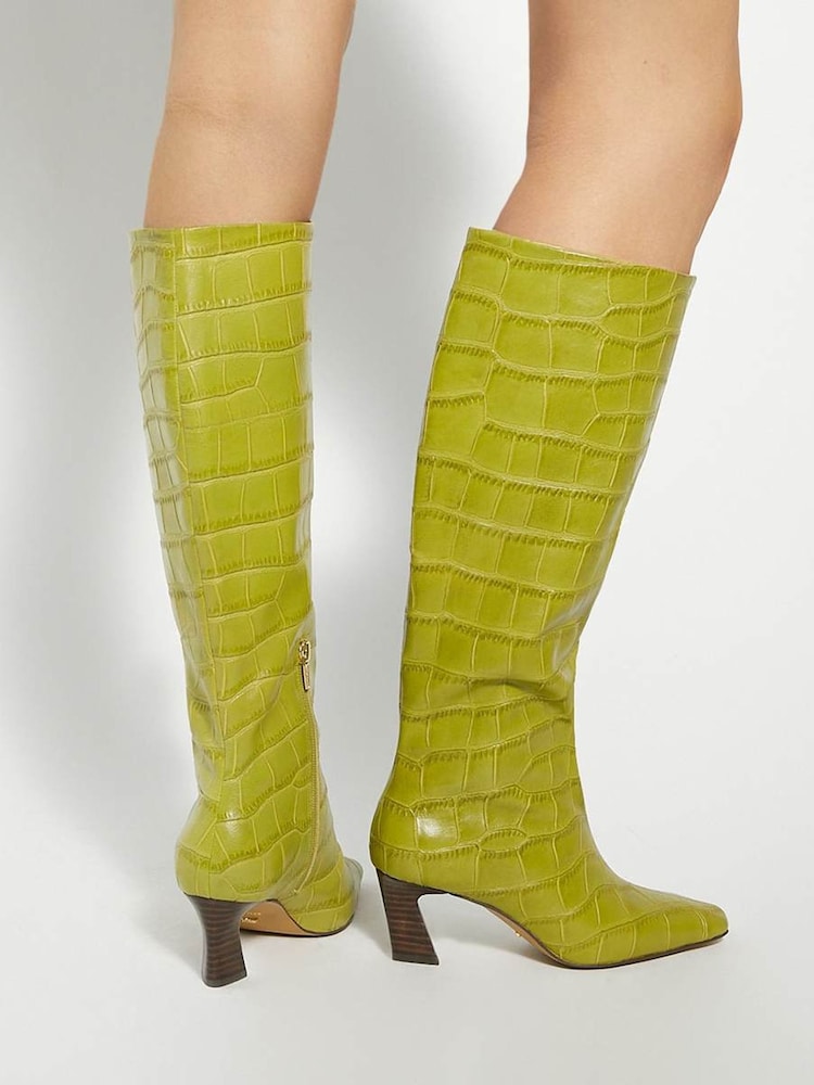 Dune London Green Selinni Square Toe Highboots - Image 1 of 6