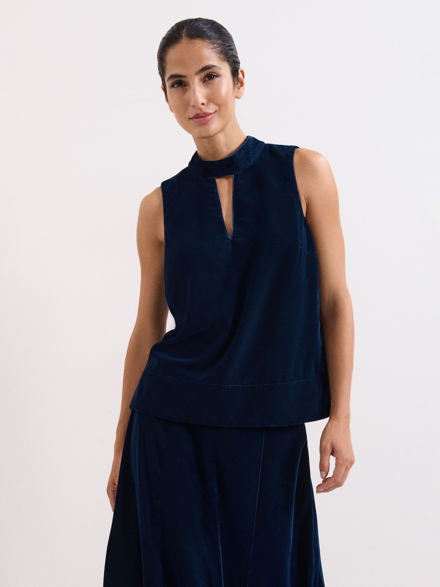 Phase Eight Women's Dark Navy Eilish Velvet Top In Size 16 - Image 5