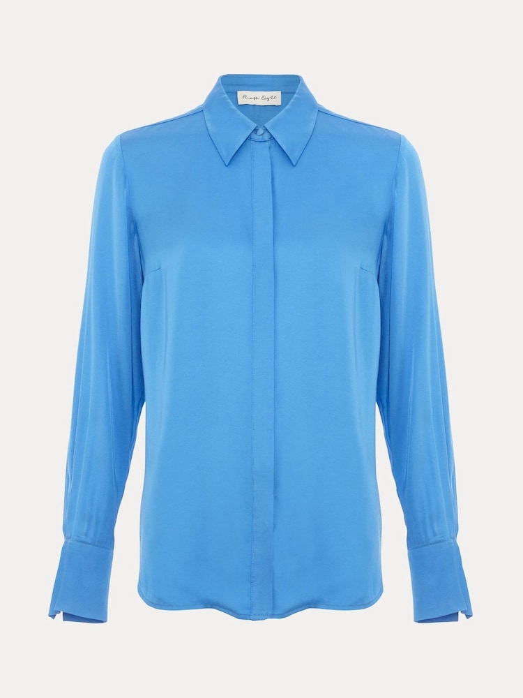Phase Eight Blue Novie Satin Shirt - Image 6 of 6