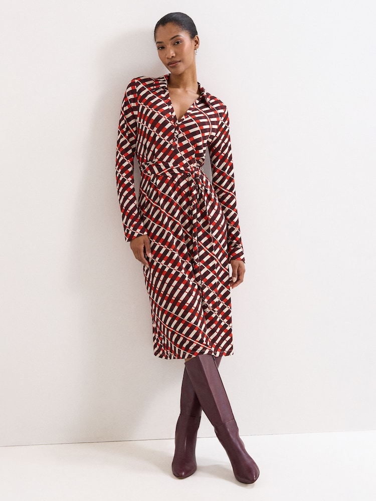 Phase Eight Red Check Midi Dress - Image 1 of 7 Phase Eight Red Check Midi Dress - Image 1 of 7