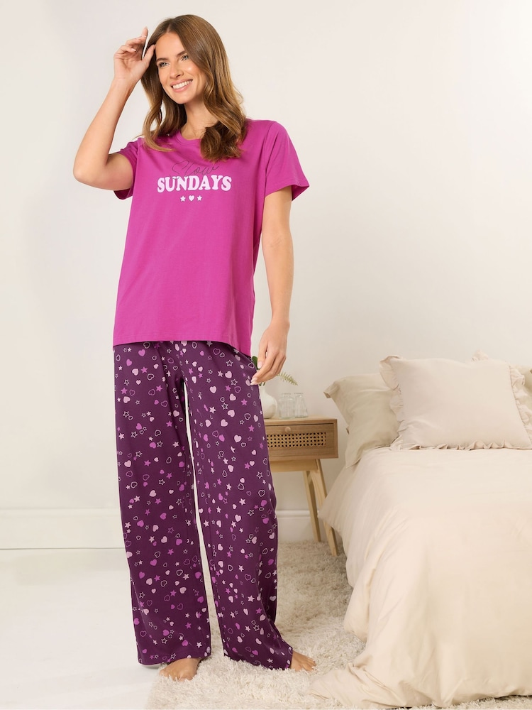 M&Co Slow Sundays Short Sleeve Wide Leg Pyjamas Set - Imagen 1 de 5