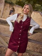 M&Co Red Petite Cord Button Pinafore Dress - Image 3 of 4