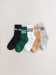 City Slogans Cushioned Footbed Cotton Rich Ribbed Tipped Socks 5 Pack - Image 1 of 3