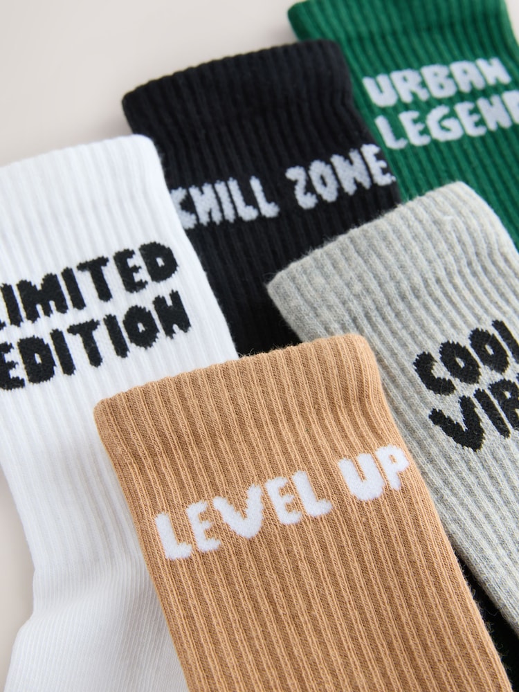 City Slogans Cushioned Footbed Cotton Rich Ribbed Tipped Socks 5 Pack - Image 2 of 3