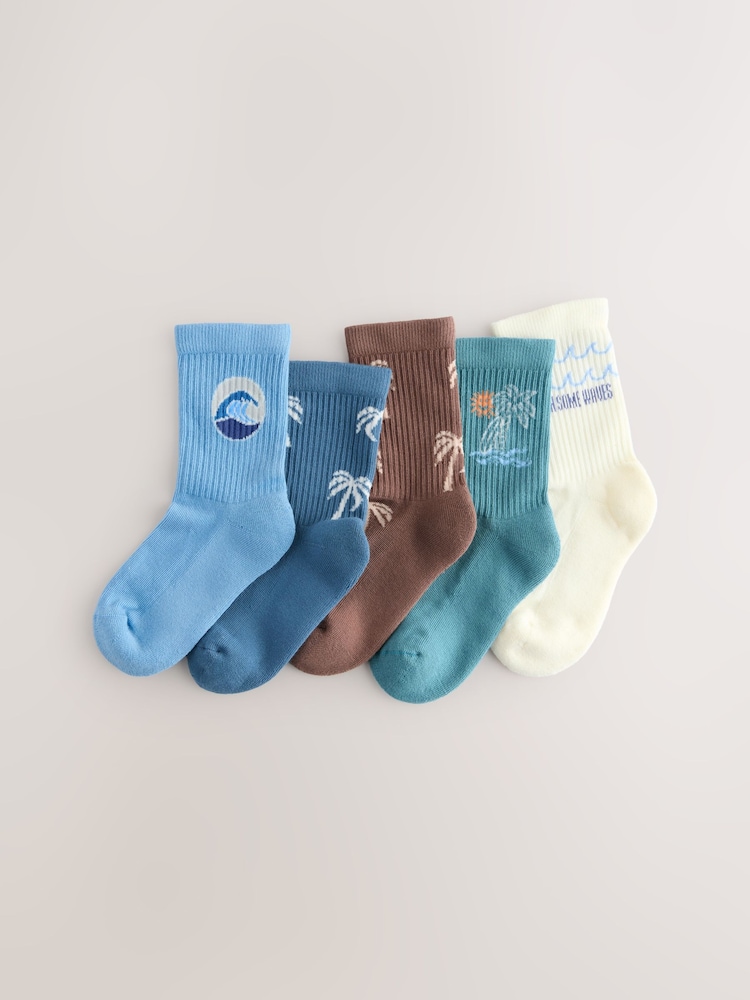 Mineral Palms Cushioned Footbed Cotton Rich Ribbed Tipped Socks 5 Pack - Image 1 of 3