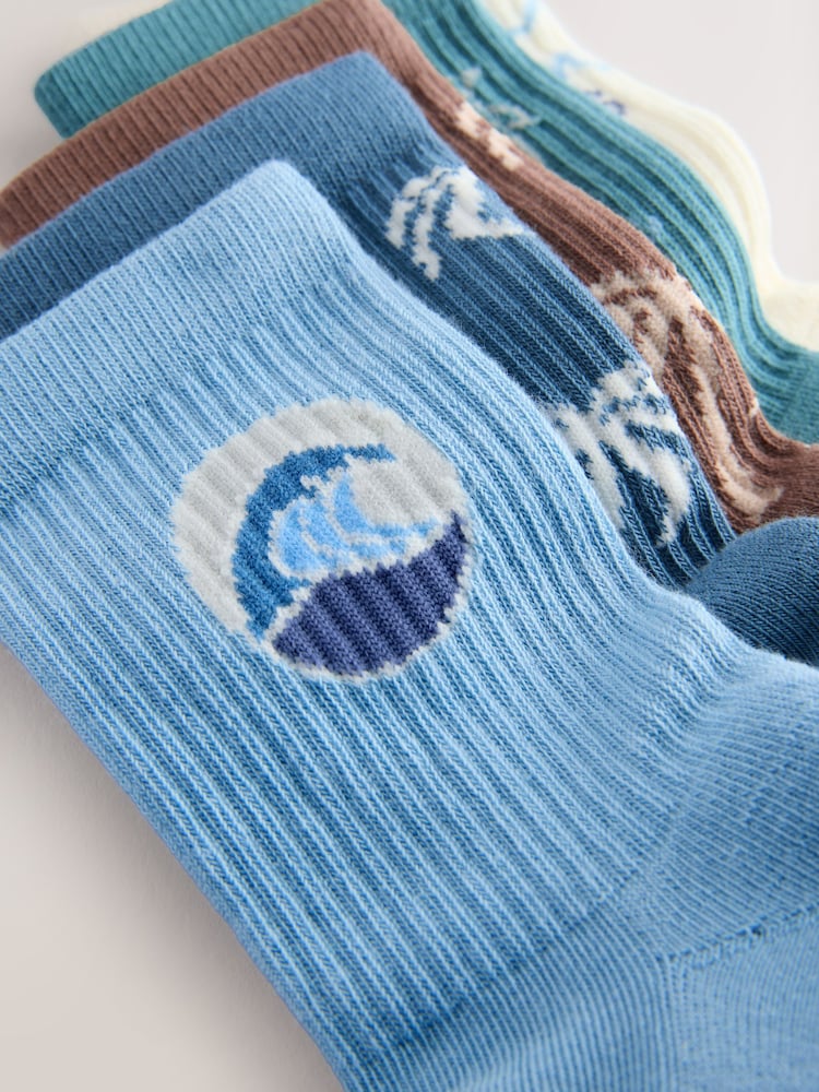 Mineral Palms Cushioned Footbed Cotton Rich Ribbed Tipped Socks 5 Pack - Image 2 of 3