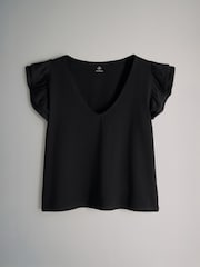 The Set 3 Pack V-Neck Frill Sleeve T-Shirt Black/Pink/White - Image 2 of 6