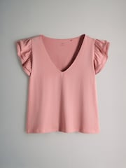 The Set 3 Pack V-Neck Frill Sleeve T-Shirt Black/Pink/White - Image 3 of 6