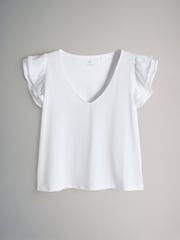 The Set 3 Pack V-Neck Frill Sleeve T-Shirt Black/Pink/White - Image 4 of 6