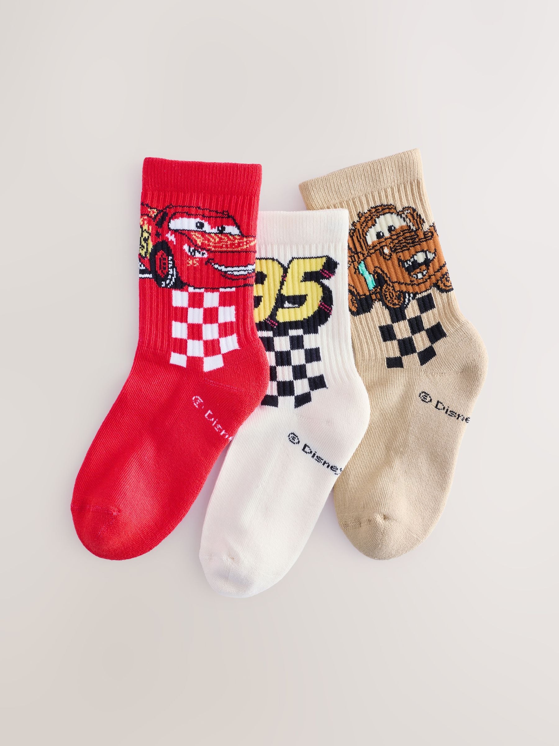 Disney Cars License Cotton Rich Ribbed Sports Socks 3 Pack