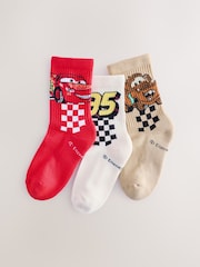 Disney Cars License Cotton Rich Ribbed Sports Socks 3 Pack - Image 1 of 3