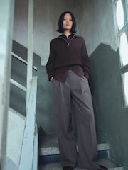 Mango Grey Pleated Wide Leg Trousers - Image 1 of 6
