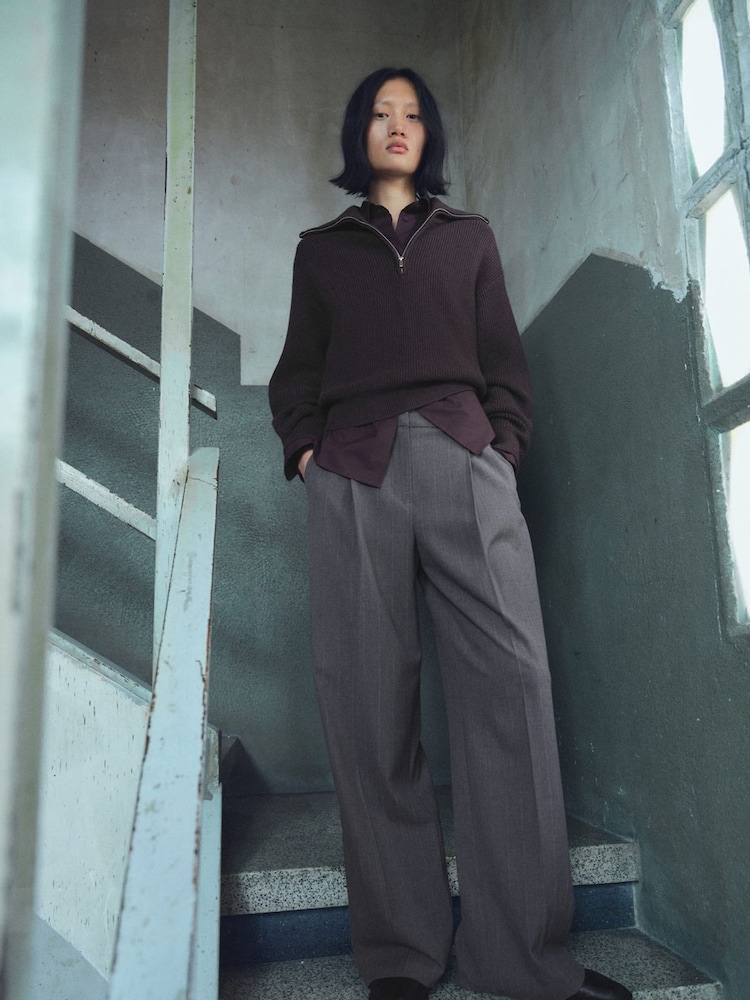 Mango Grey Pleated Wide Leg Trousers - Image 1 of 6