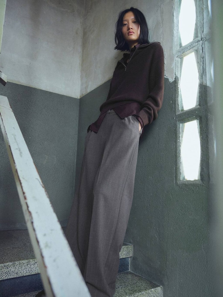 Mango Grey Pleated Wide Leg Trousers - Image 2 of 6
