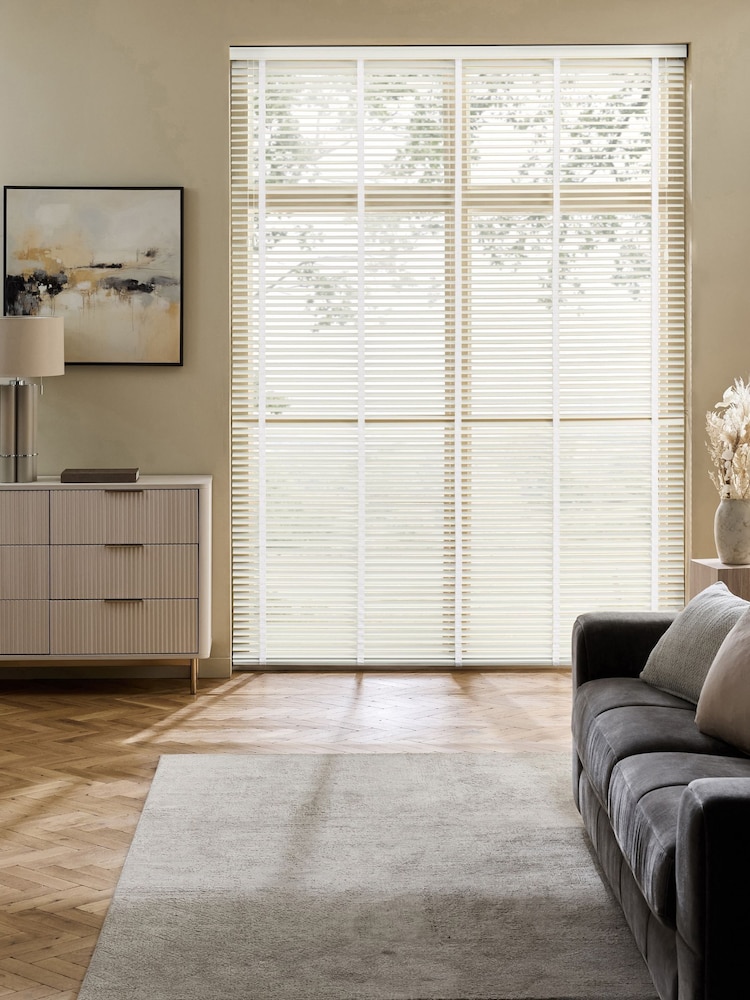 White Polar Made To Measure 35mm Sunwood 25mm Chalk Taped Venetian Blinds - Image 1 of 7 White Polar Made To Measure 35mm Sunwood 25mm Chalk Taped Venetian Blinds - Image 1 of 7