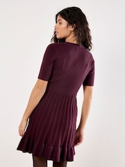 Apricot Red Ribbed Fit And Flare Dress - Image 4 of 4
