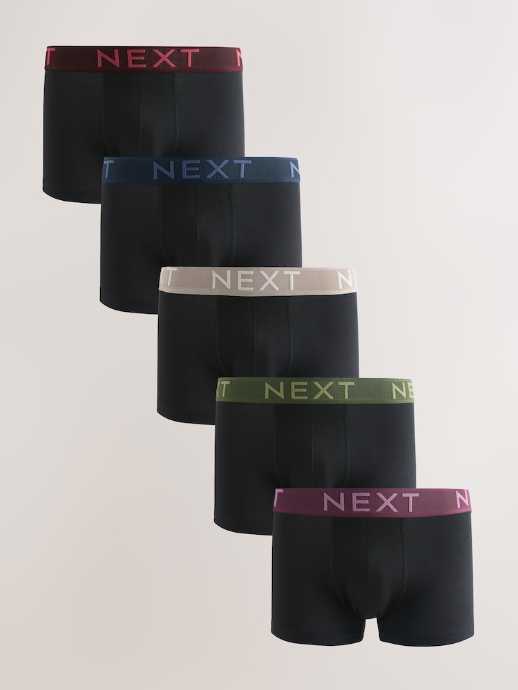 Black Red/Blue Textured Waistbands Hipster Boxers 5 Pack - Image 1 of 9