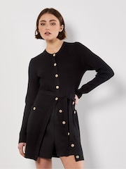 Apricot Black Gold Button Two Poket Rib Mini Dress - Image 1 of 4
