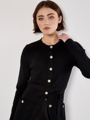 Apricot Black Gold Button Two Poket Rib Mini Dress - Image 3 of 4