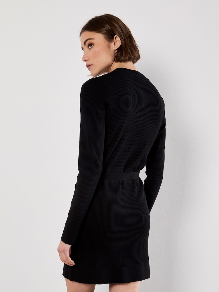 Apricot Black Gold Button Two Poket Rib Mini Dress - Image 4 of 4