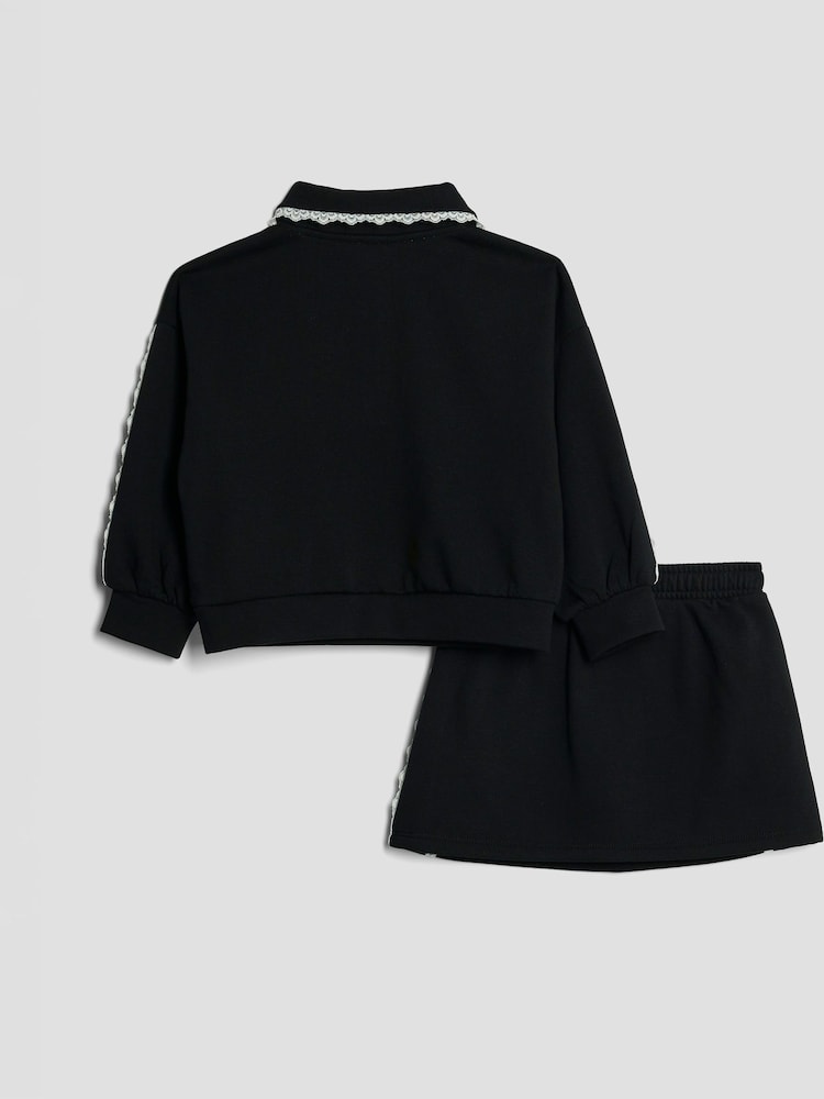 River Island Black Younger Girls Lace Collar Sweatshirt and Skirt Set - Image 2 of 5 River Island Black Younger Girls Lace Collar Sweatshirt and Skirt Set - Image 2 of 5