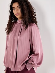 Apricot Purple Satin Self Stripe Tie Back Top - Image 1 of 4