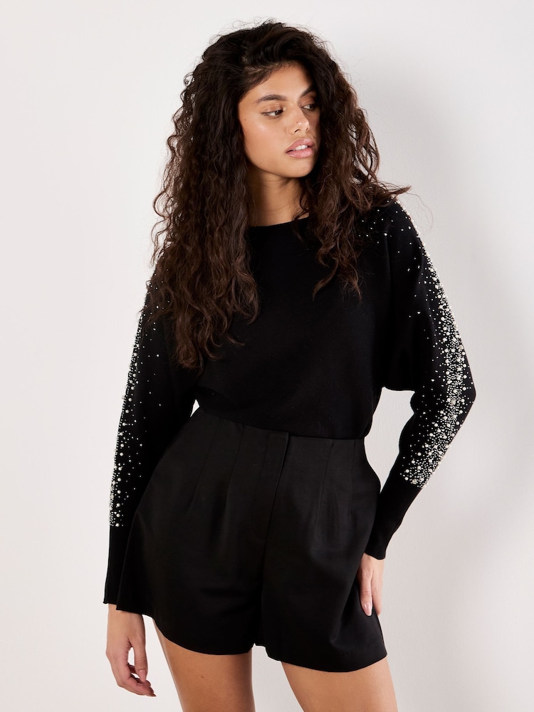 Apricot Black Pearls Stud Gems Batwing Jumper - Image 1 of 4 Apricot Black Pearls Stud Gems Batwing Jumper - Image 1 of 4