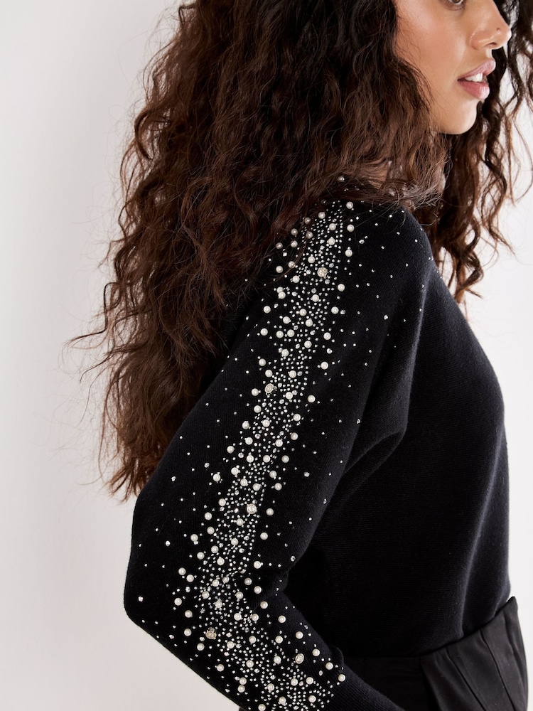 Apricot Black Pearls Stud Gems Batwing Jumper - Image 2 of 4 Apricot Black Pearls Stud Gems Batwing Jumper - Image 2 of 4