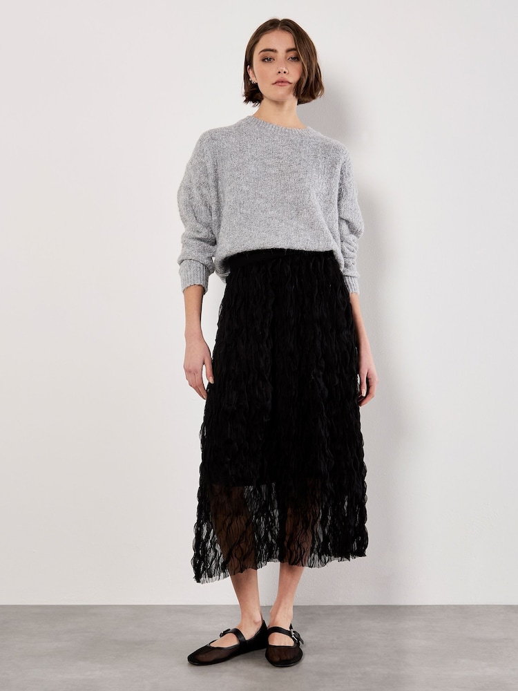 Apricot Grey Bow Back Fuzzy Jumper - Image 1 of 4 Apricot Grey Bow Back Fuzzy Jumper - Image 1 of 4