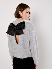 Apricot Grey Bow Back Fuzzy Jumper - Image 2 of 4
