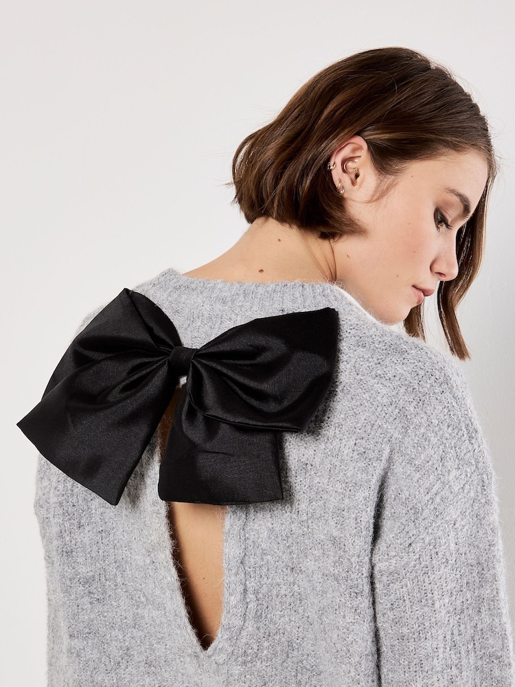 Apricot Grey Bow Back Fuzzy Jumper - Image 4 of 4 Apricot Grey Bow Back Fuzzy Jumper - Image 4 of 4