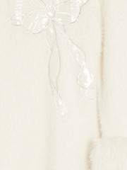 River Island Cream Girls Fur Cuff Knitted Bow Dress - Image 3 of 4